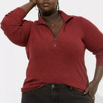 Torrid Dark Red Relaxed Fit Super Soft Plush Rib 1/4 Zip Sweatshirt Size 1X Photo 0