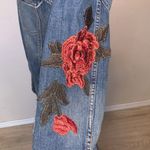 EXPRESS Jeans Blue Distressed Floral Embroidered Denim Button Down Jean Jacket Photo 3