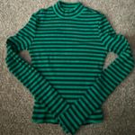 Green and Navy Stripped Tight Mockneck Long Sleeve Photo 0
