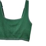 Aerie Green Rib Knit Unlined Cropped Square Neck Longline Tank Bralette Small Photo 2