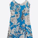 ZARA  Floral Linen Mini Blue & White Dress Photo 0