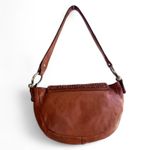 Marta Ponti Cognac Brown Leather Basketweave Satchel Handbag with Brass Hardware Photo 1