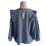 Anthropologie New Nautical Stripe Ruffle Shoulder Open Front Top One Size Photo 2