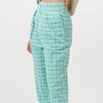 Urban Outfitters Paige Linen Blend Pleated Pant Bright Green Plaid Size Large Photo 2