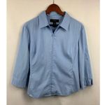 EXPRESS  Womens Stretch 3/4 Sleeve Blue Zip-Up Collared Shirt Photo 0