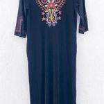 Patio Casuals Boho Patio Dress Small Black Embroidered Stretch Jersey Dress Midi Photo 0