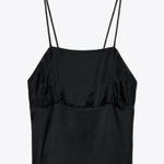 ZARA  MIDI SLIP SATIN DRESS Straight Neck w/ Spaghetti Straps Black Size S NEW Photo 10
