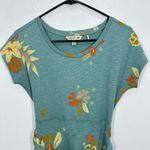 Toad & Co Teal Green Floral Print Short Sleeve Tie Waist Tencel Cotton Dress Photo 3
