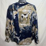 Country Shop Chic Abstract Button Down Shirt Horse Newspaper Size L 100% Rayon Blue Photo 1
