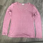 None Long Sleeve Satin Crewneck TShirt Pink Size Medium Photo 0