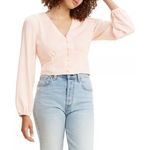 Levi's  Women's Sophia Cotton Balloon Sleeve V Neck Top Pink Size Large Photo 0