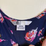 Volcom  Nevermore Navy Floral Button Up Long Sleeve Babydoll Dress Photo 3