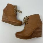 Lucky Brand Tan Cognac Norice Leather Wedge Ankle Lace Up Booties 7 1/2 Photo 6