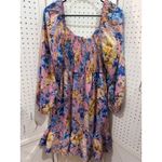 Floral Smocked Square Neck Puff Sleeve Mini Dress Pink Blue Yellow Size L Photo 4
