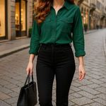 Anna And Frank Size S Vintage Green Silk Shirt Pocket Front Utilitycore Luxe Min Photo 0