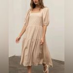 Moon River Tiered Clip Dot Midi Dress Beige Size XS Photo 2