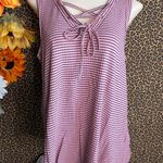 Doe & Rae ✅3/$30✅ NWT  Rose/Black Striped Rayon V-Neck Lace Up Tank Top Blouse MEDIUM Photo 2