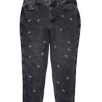 Hollister  Curvy High Rise Mom Jeans Black Floral Embroidered Size 15 / 32 x 27 Photo 0