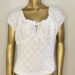 Derek Heart Women’s Eyelet Lace Stretch Blouse Top Sz Large White Front Tie Accent Photo 0