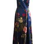 Lulus  Maxi Dress With Tie Floral Print Criss Cross Back High Slit Cruise Prom M Photo 2