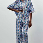 ZARA  Geometric Print Linen Blend Trouser Pants Wide Leg Size Small Photo 1