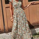 Women’s Ditsy Floral Ruffle Trim V Neck Smocked Waist Boho Maxi Dress M L XL NWT Green Size M Photo 1