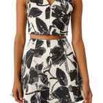 Lucy Paris Black White Flowers Floral Brocade Crop Top Mini Skirt Set size M Photo 0