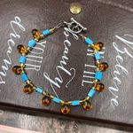 Y2K Handmade Amber Glass & Turquoise Beaded Bracelet (Vintage Beads) 8.25” Orange Photo 4