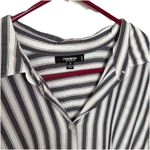 Premise Studio White Stripe Blouse Button Roll Tab Sleeve High Low Hem Sz 1X Photo 1
