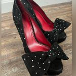 Bebe TARA SUBKOFF x Collab Swarovski Crystal & Bow Platform Peep Toe Stilettos Photo 2