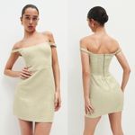 Reformation Dress Sawyer Linen Off-Shoulder Mini Green Dried Herbs 10 NWT Photo 7