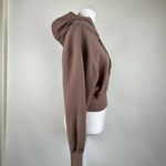 ZARA  Women’s Light Brown Long Sleeve Drawstring Cropped Hoodie Sweatshirt Small Photo 3
