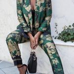 ZARA  Green/Gold Floral Trousers Size M Photo 3