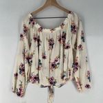 Rewind  Floral Print Off‎ The Shoulder Button Front Tie Front Long Sleeve Top Photo 7