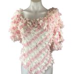 ASOS Design Pink White 3D Floral Ruffle Short Puff Sleeve Bodysuit Top Size 16 Photo 1