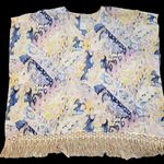 Chico's Linen Weave Poncho Cape Watercolor Paisley Crochet Fringe Small / Medium Photo 6