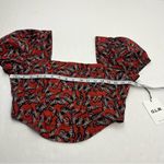 O.L.M. Butterfly Corset Puff Sleeve Cropped Top Red Black Womens Large Fairy NEW Photo 6