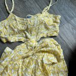 Aerie  Yellow White Floral Print Smocked Cutout Wide Leg Cropped Jumpsuit S Photo 12