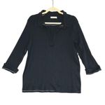 Free People  Annie Rib Knit Collared Top Women S Navy Boho Stylish Travel Resort Photo 4