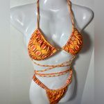 ZARA Pumpkin Inverted Bikini Set with Criss-Cross Straps and Thong Bottom Photo 7
