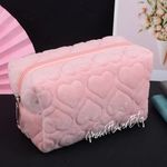 Cute Fuzzy Heart Cosmetic Makeup Bag Pink Photo 5