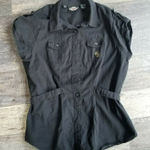 Harley Davidson Flirt Black Cap Sleeve Epaulets Waist Collar Blouse Top Womens M Size M Photo 0