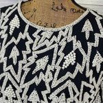 Miss Paillette Pearl Embellished Silk Pullover Blouse Black White Large Photo 4