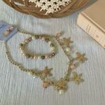 Periwinkle By Barlow Set Pearl Starfish Charm Pink Gold White Earrings Necklace Bracelet Photo 7