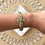 Gold Tone Phoenix Eagle Bird Eye Southwestern Native Hinge Cuff Bracelet Photo 0