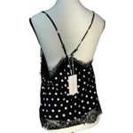 Lucy Paris Lace Trim Cami Tank L Black White Polka Dot Rockabilly Monochrome Photo 2