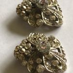 Vintage Dazzling Silver Tone Crystal Flower Shoe Clips Photo 3