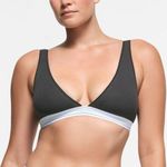 SKIMS NWT Cotton Rib Plunge Bralette Size 4X Sport Stripe Black White Logo Band Photo 10
