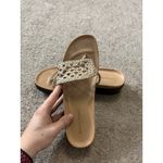 Donald Pliner Thongs Slide Sandals Gal Gold Shimmer Leather‎ Low Wedge 9.5 Photo 1