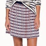 J.Crew  Rose Navy White Pleated 100% Silk Miniskirt 10 Lined Zip‎ Back Geometric Photo 0